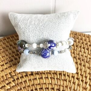 Set Of 2 Beaded Blue Bracelets